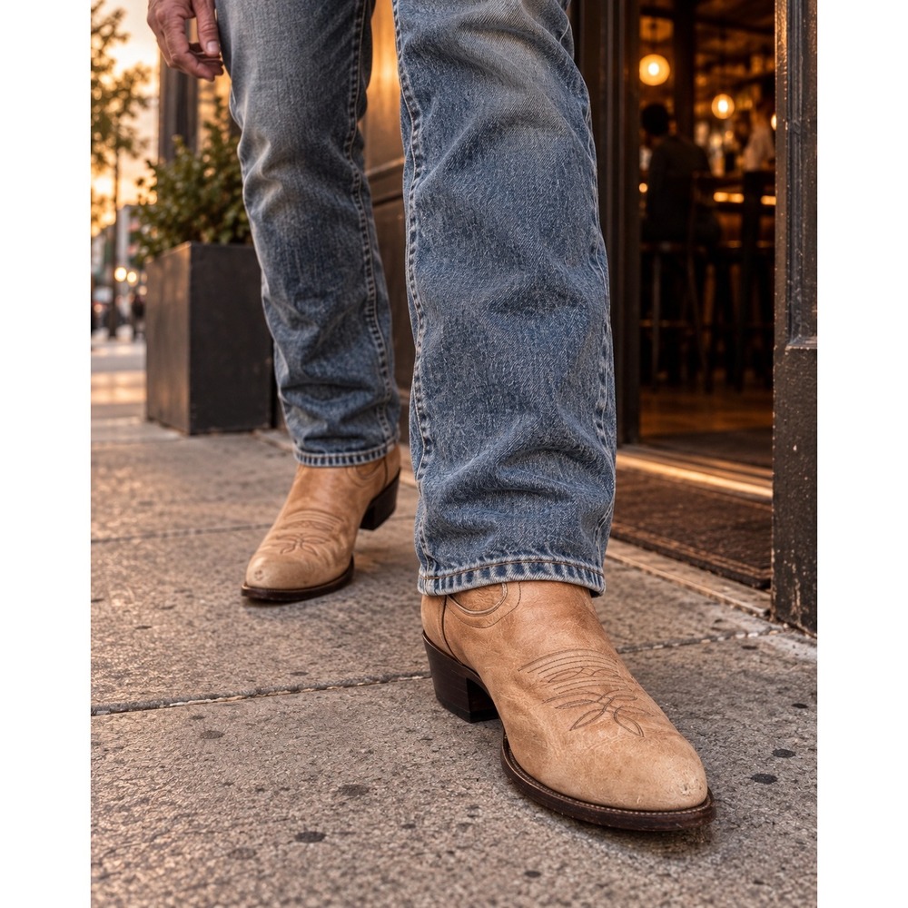 Vintage Justin 1325 Euro Elk Leather Cowboy Boots Tan Made in USA 9D